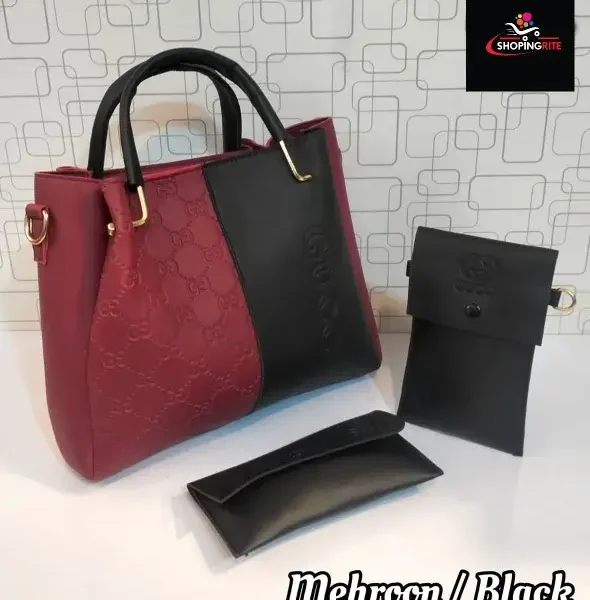 Gucci 3 Pcs Bag set mehroon black